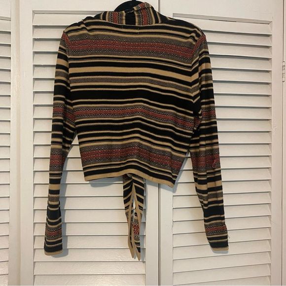Y2K Chaps size Medium Southwestern Tie Front Striped Shrug Cardigan - Picture 5 of 7